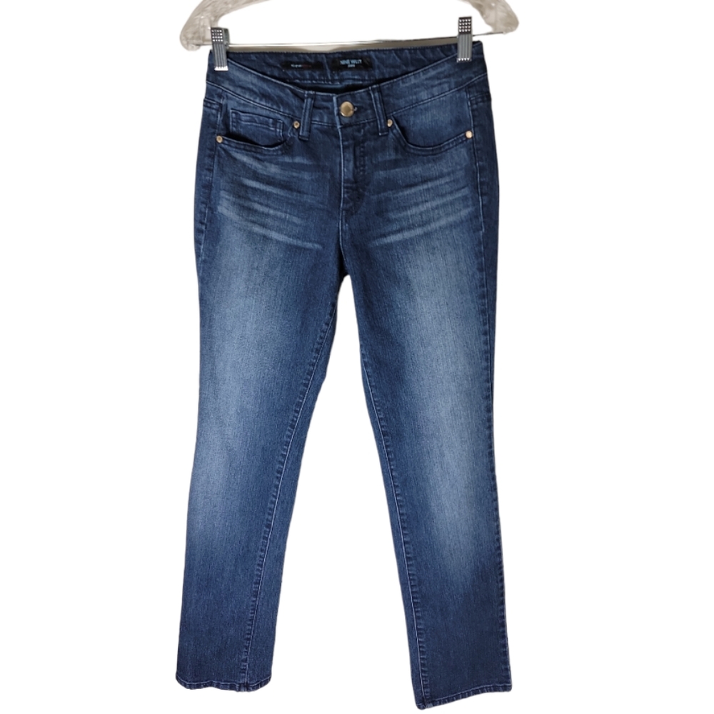 Nine West Rosemary straight jeans 6 mid rise dark wash bling pocket denim